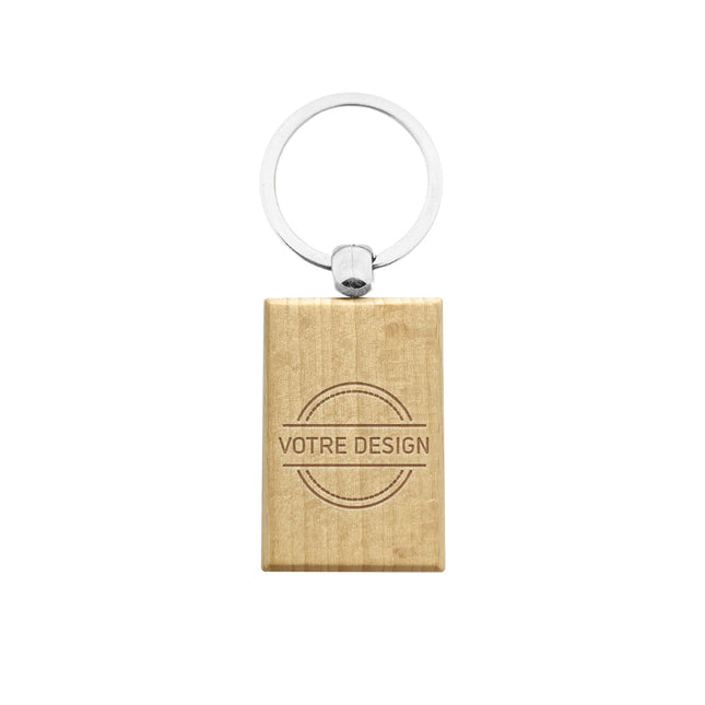 Porte-clés personnalisé gravé en bois rectangle - 43 x 30 mm - par pièce