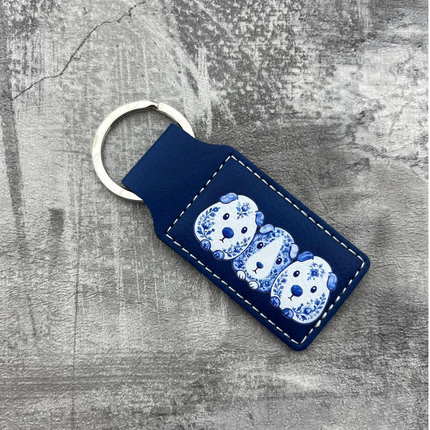 Porte-clés en cuir personnalisé rectangle bleu foncé - 70 x 33 mm - par pièce