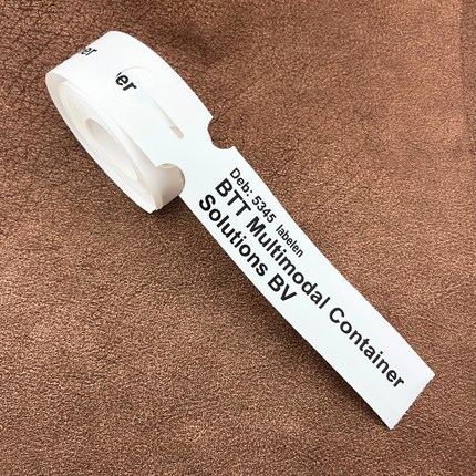 Étiquettes à boucles personnalisées blanches PEHD - 215 x 35 mm - 100 étiquettes sur rouleau