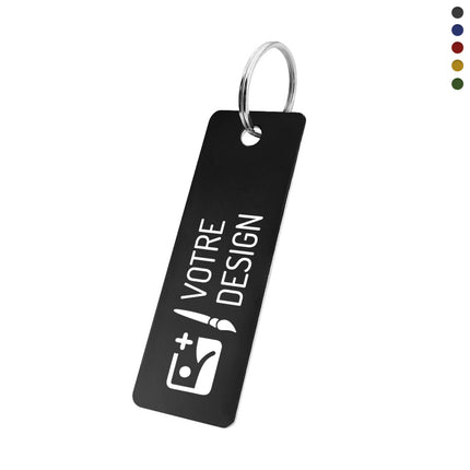Porte-clés personnalisé en aluminium anodisé rectangle - 70 x 25 mm - par pièce