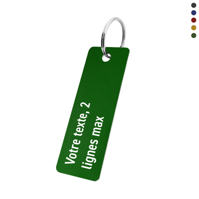 Porte-clés avec texte en aluminium anodisé rectangle - 70 x 25 mm - par pièce