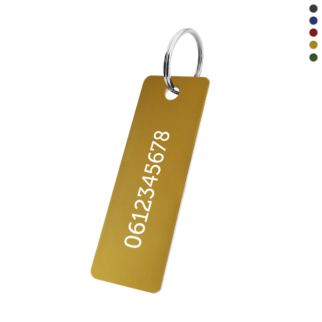 Porte-clés avec numéro de téléphone en aluminium anodisé rectangle - 70 x 25 mm - par pièce