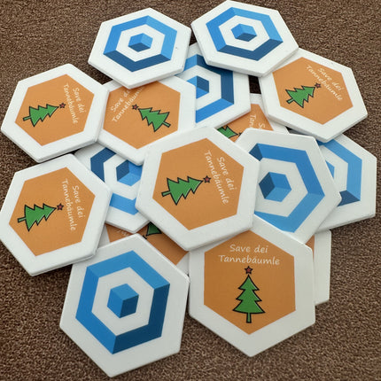 Jetons personnalisés blancs hexagone - 38 x 38 mm - 100 pièces
