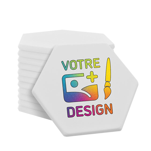 Jetons personnalisés blancs hexagone - 38 x 38 mm - 100 pièces