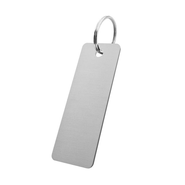 Porte-clés argenté en aluminium anodisé rectangle - 70 x 25 mm - par pièce