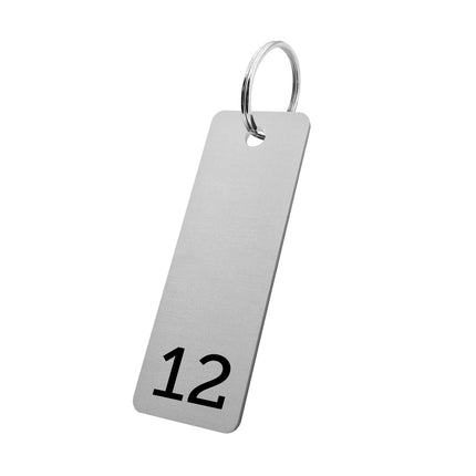Porte-clés numéroté argenté en aluminium anodisé rectangle - 70 x 25 mm - par pièce
