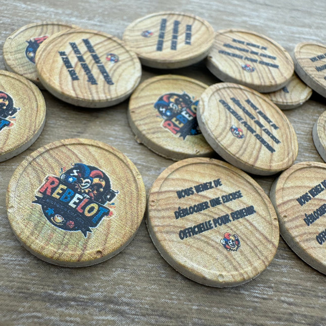 Jetons personnalisés avec motif en bois -  Ø23 mm - 100 pièces