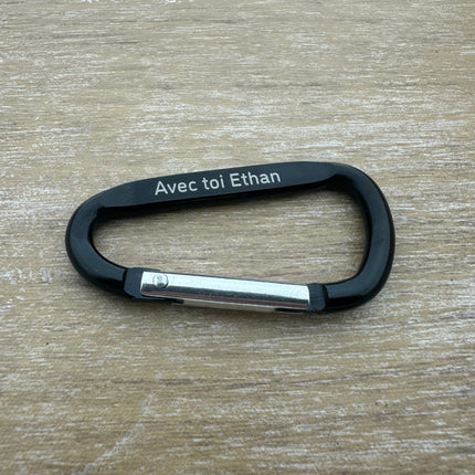 Porte-clés mousqueton noir personnalisé - 60 x 30 mm - par pièce