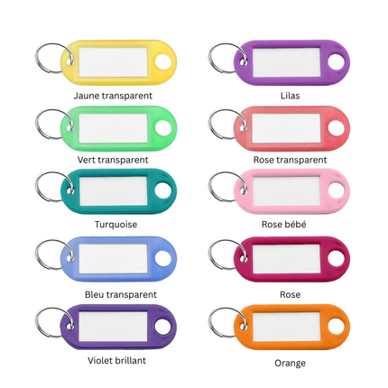 Porte-clés étiquettes ensemble de 10 couleurs - 55 x 22 mm - 100 pièces