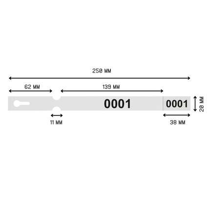 Étiquettes à boucle numérotées - 250 x 19,1 mm - avec perforation - 100 étiquettes