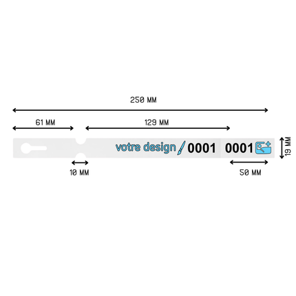 Étiquettes à boucle personnalisées et numérotées avec perforation - 250 x 19,1 mm - 100 étiquettes