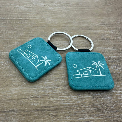 Porte-clés en cuir personnalisé carré turquoise - 50 x 50 mm - par pièce