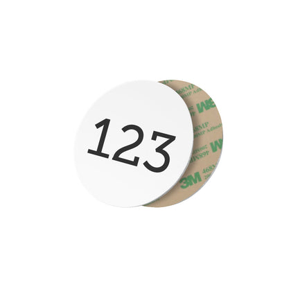 Jeton numéroté blanc en aluminium anodisé - avec adhésif - Ø30 mm - par pièce